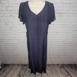 VTG Dorin Frankfurt Blue Purple Silky Short Sleeve Slit Midi Dress Israel Size 2